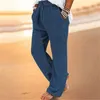 Men's Pants Cotton And Linen Wrinkled Beach With Drawstring Zipper Elastic Waist For Nonslip Band Fuzzy House Men