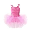 Abiti per ragazze Body per danza classica Tutu Dress Pink Dance Bambini Bowknot Body Ginnastica Body Gonne in tulle multistrato