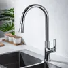 Kitchen Faucets Soild Brass Sink & Cold Mixer Tap Pull Out Single Handle Deck 360 Degrees Rotating Gun Grey Chrome/Black