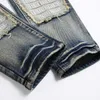 Jeans pour hommes Hommes Lettres Broderie Denim Fringe Patch Pantalon Stretch Vintage Bleu Trous Bouton Slim Pantalon Fuselé