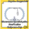 2024 Designer Empress Dowager's Blue and White Diamond Saturn Pearl Bracelet Women's Fashion Punk Style Light Blue Pearl Collar Chain