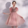 Robes de fille Fleur Filles Robe Paillettes Tutu Enfants Rose Princesse Enfants À Volants Tulle Mi Longueur Robe De Soirée De Mariage Demoiselle D'honneur Fantaisie