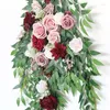 Dekorativa blommor konstgjorda rustika roskrans swag med blad bröllop båge vattenfall för dörrvägg bordsfest dekor