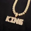 New Fashion Yellow White Gold Plated CZ DIY Custom Name Letter Pendant Necklace With 3mm 24inch Rope Chain307f