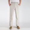 Calças masculinas casuais cintura elástica cordão calças compridas vintage algodão e linho larga lege roupas oversize pantalones