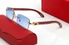 Carti lunettes de soleil Carré en forme de C Lunettes de soleil décoratives Hommes Femmes Pêche Métal Marron Bleu Jaune Lentilles Jambes en bois Sans cadre Marque Optique F