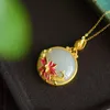 Pendentif Colliers Carpe Lotus Un Jade Femme Imitation Naturel Rétro Style Chinois Collier Collier En Or