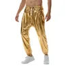 Pantalon pour hommes brillant discothèque hommes or argent baggy solide longue cravate-pied pantalons de survêtement élastique taille moyenne harajuku streetwear bas