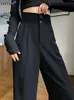 Black Suit Pants for Women Modna Koreańska Moda 2 Buttons szerokie spodnie Nogą Spodnie Vintage Streetwear High Talle Office Pillies Prace 231228