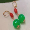Dingle örhängen mode naturlig grön pumpa jade pärlor röda korall guld lyckliga bröllop diy smycken valentins dag vacker fest