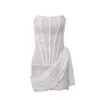 Casual Dresses Sexig asymmetrisk ren spets Mini White Fishbone Corset Dress Birthday Party Club Outfits For Women C33-DI15
