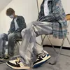 Spring Korean Retro Jeans Men Light Blue Tiedye Gradient Allmatch Loose Casual Wash Straight Hip Hop Wideleg Pants 2312129