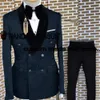 Men garnitur dwuczęściowy smoking ślubny groom podwójny piersi zestaw kurtki Jacquard formalne lapy blezer spodnie Coniuntos de Chaqueta 231229