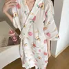 Women's Sleepwear Summer Pure Cotton Gauze Nightdress Women Lace Floral Printed Nightgown Japanese Kimono Thin Bathrobe Pajamas Nightwear