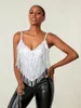 Women's Tanks Wsevypo Sparekly Sequined Tassels Slip Camisole Summer Fashion Sleeveless Backless V Neck Spaghetti Straps Crop Tops Club