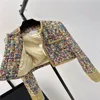 24 FW Women Coats Jacket Multicolor Embroidered Cotton Tweed Blouson With Letter Buttons Vintage Designer Coat Girls Milan Runway Designer Tops Outwear Blazer