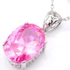 10 pezzi Luckyshine regalo di festa ovale rosa Kunzite cubic zirconia pietra preziosa pendenti in argento collane per festa di nozze con catena251M