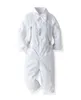 White Toddler Boys Suit Gentleman Clothes Baptism Dress Shirt Bibb Pants Solid Party Wedding Handsome Kid Clothing 2108236562340