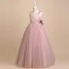 Ragazze eleganti Abito con fiocco grande Ragazza teenager Bianco Cerimonia della prima comunione Abito lungo Abbigliamento Bambini Abiti da sposa con scollo a V Abiti 231228