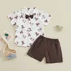 Kledingsets Baby Boy 2-delige herenoutfits met korte mouw Beerprint Bowtie Shirt Shorts Set Peuterkleding Zomer