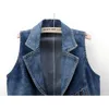 Damenwesten Herbst Koreanische Vintage Blau Anzug Kragen Denim Weste Frauen Weste Dünne Kurze Cowboy Ärmellose Jacke Lässige Jeans Weiblich