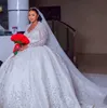 2024 Hochzeitskleid Afrikanischer U-Ausschnitt Langarm Pailletten Spitze Applikationen Puffy Brautkleider Customed Vestidos De Novia