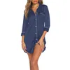 Women's Sleepwear Shirt Seven Points Sleeve Sexy Cardigan Home Dress Ice Silk Imitation Nightdress