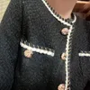 Preto design vintage tweed jaqueta cortada feminina primavera coreano moda manga longa casaco de lã elegante luxo chaquetas y2k 231228