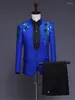 Men's Suits 2023 Two-piece Stand Collar Appliqued Men White For Prom Wedding Award Ceremony Blue Red Purple Jacket