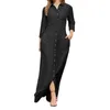 Casual Dresses 2023 Skjorta Turn-Down Collar 3/4 Sleeve Women Dress Two Pockets Single Breasted Denim Maxi Party Vestidos Robe