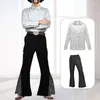 Men's Pants Sequined Top Bottoms Retro Shiny Sequin Flared Glossy Lapel Single-breasted Trousers For Party Entertainers