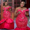 العربية الأفريقية زائد الحجم Aso ebi Prom Dresses حورية البحر حورية طويلة الأكمام تول شير الرقبة الرسمية فساتين السهرة أنيقة للمناسبات الخاصة ارتباط العباءات ST722