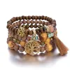 Handgemachte Böhmen Baum des Lebens Charm Perlen Armband Set für Frauen Holz Perlen Kette Armreif weiblichen Schmuck