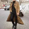 Wełniany płaszcz z płaszczem o długim rękodzie płaszcze płaszcze Kurtka Stylowa elegancka kieszonkowa zimowa szczupła mężczyźni Y231228