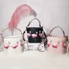 Bags Flamingo Embroidery Design Lovely Pink Bucket Bag Small Pu Leather Women's Shoulder Bag Cute Girl Crossbody Bag Daily Handbag