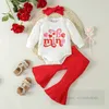 Valentijnsdag peuter meisjes kleding sets baby kinderen liefde hart brief gedrukt romper flare broek 2 stuks 2024 lente baby prinses outfits Z6384