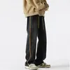 Jeans pour hommes American High Street Tendance Mode Large Cordon Poche Patchwork Plis Lavé Casual Pantalon Droit Lâche