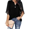 Women's Blouses Summer Dressy Chiffon Flutter Sleeve Blouse Tops V Neck Ruffle Short Tunic Womens Button Up Shirt