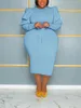 INS 2024 Элегантное женское платье-карандаш размера плюс 5XL с круглым воротником и длинными рукавами, однотонные модные вечерние платья с поясом 231228