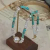 Choker elegante echte barokke zoetwaterparelketting voor vrouwen Boho Blue Crystal natuursteen ketting esthetische kraag sieraden