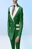 Double Breasted Men Suits Light Green and White Groom Tuxedos Peak Lapel Groomsmen WeddingProm Man 2 Pieces JacketPantsT1934668