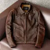 Style veste en cuir véritable Vintage marron manteau en peau de vache hommes Slim mode veste de motard taille asiatique S-6XL 231229