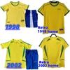 1998 2002 Zestawy retro dla dzieci Brasil koszulki piłkarskie koszulki Carlos Romario Ronaldo Ronaldinho Camisa de Futebol Brazils Rivaldo Adriano 98 94 02 Kids Sets Soccer Jersey