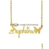 Halsreifen Halskette Personalisierter Name mit Schmetterling Edelstahl vergoldet Geburtstagsgeschenke Drop Lieferung Schmuck Halsketten Anhänger Dhoe1