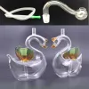 Hand Craft Art Swan shape glass bong oil rig ash catcher bongs female glass oil burner bong with 10mm male glass oil burner pipe BJ