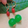 Dangle Earrings Fashion Natural Green Pumpkin Jade Beads Red Coral Gold Lucky Wedding Diy Jewelry VALENTINE'S DAY Beautiful Party