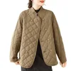 Women's Jackets Arygle Lightweight Cotton Jacket For Women Autumn Winter Loose Stand Collar Quilted Clothes 2024 Spring Short Padded Coat