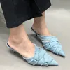 Women's Mid High Heels Designer Fashion Denim Women's Pointed Toe Pump High Heels Mule Slide Elegant Women's Shoes 231228