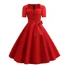 Casual Dresses Sexig stilklänning 1950-talet Rockabilly Retro A-Line Midi med fyrkantig hals Big Hem-knappdekor för kvinnor