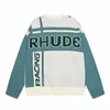 Rhude Autumn and Winter New High Street Fashion Sweater LetterJacquard Contrast Light Luxury Style Round NeckNit